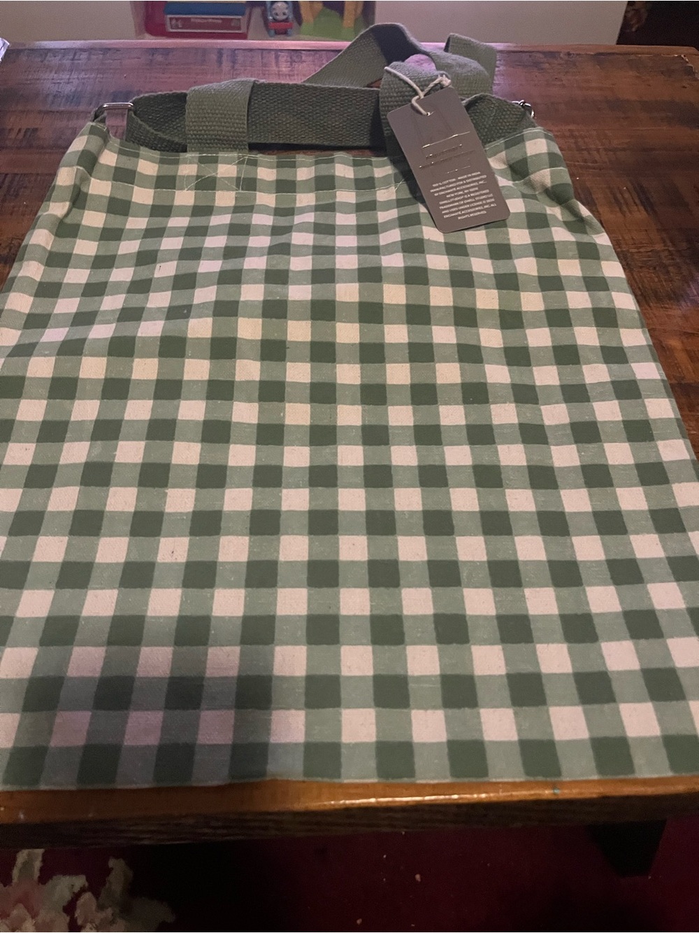 Green Gingham Tote w/ ajustable shoulder strap NWT - Picture 2 of 16